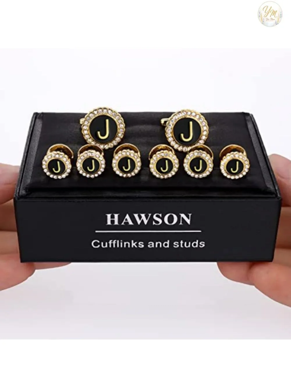 18K Gold Tone Initial Cufflinks with Tuxedo Studs Gift Set